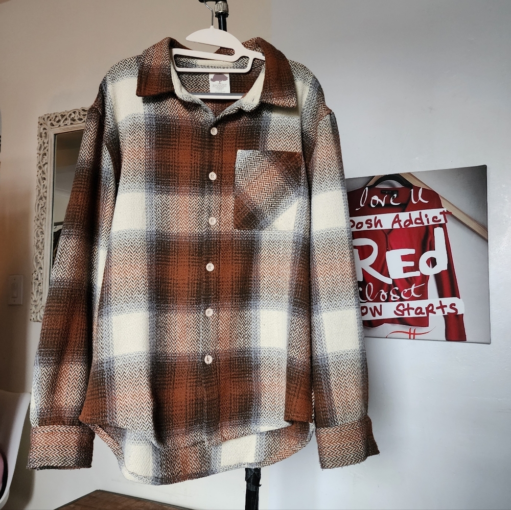 Flannel Shirt Tan Brown ptp 23 length 31 Size L
